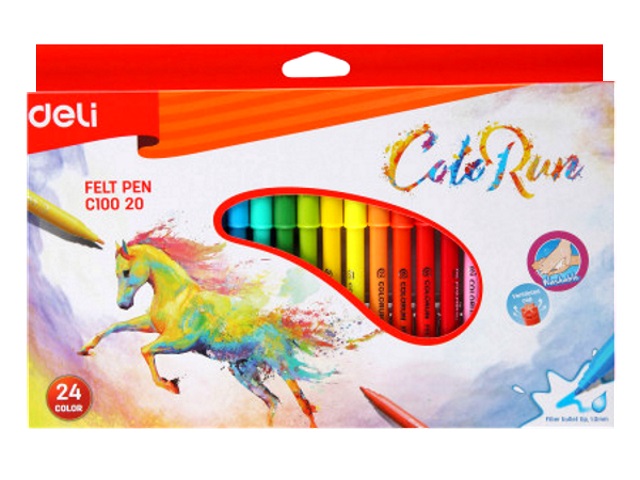 Фломастеры 24цв Deli ColoRun смываемые EC10020