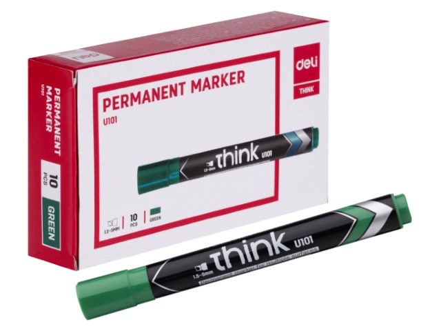 Маркер перманентный Deli Think зеленый скошенный 1.5-5мм EU10150