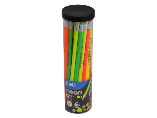Карандаш HB Deli Neon трехгранный с ластиком EU51606-1