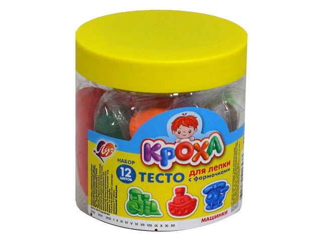 Тесто для лепки 12 цветов + 3 формочки Луч Кроха Машинки 30С 1900-08