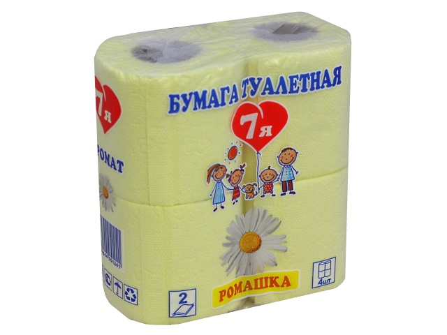 Бумага туалетная двухслойная 4 рулона 7Я Ромашка