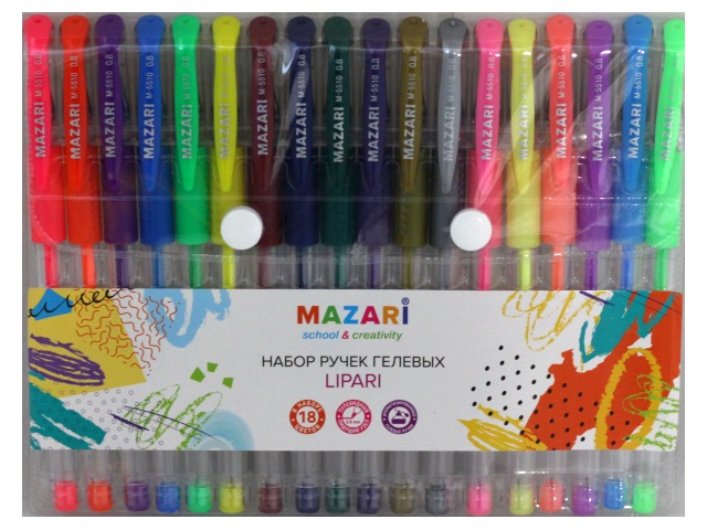 Ручка гелевая набор  18цв Mazari Lipari 0.8мм M-5510-18