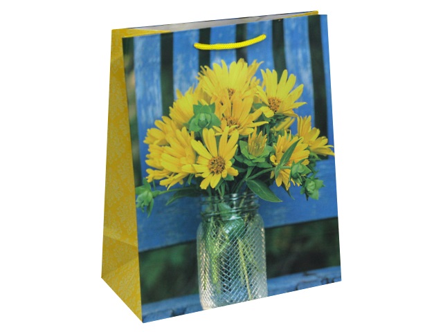 Пакет подарочный бумажный 26.4*32.7*13.6см Miland Желтые цветочки в вазе ПП-9113