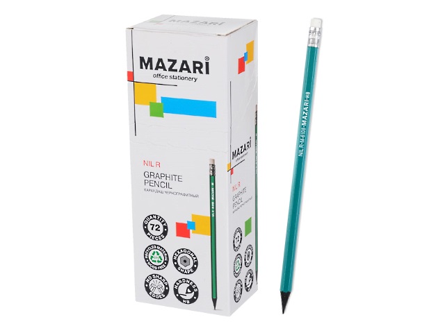 Карандаш HB Mazari Nil R пластик шестигранный с ластиком M-6108