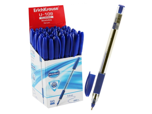 Ручка шариковая Erich Krause U-109 синяя 1мм трехгранная ЕК-47574