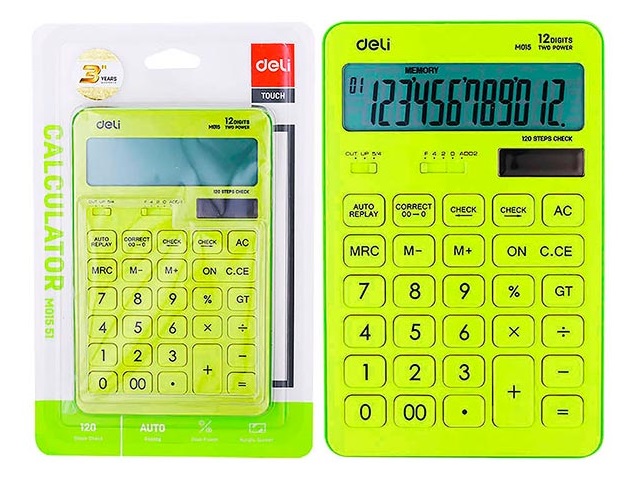 Калькулятор 12-разрядный Deli 11*17см желтый EM01551
