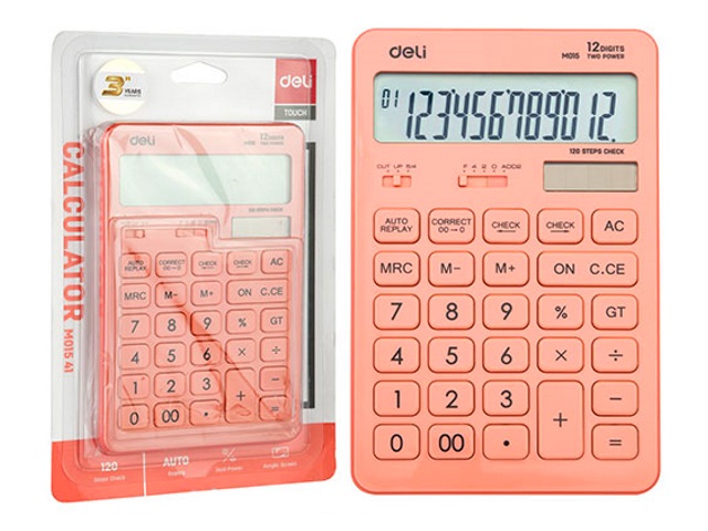 Калькулятор 12-разрядный Deli 11*17см красный EM01541
